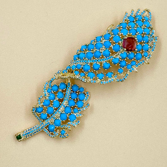Turquoise Leaf Brooch with Pink Crystal