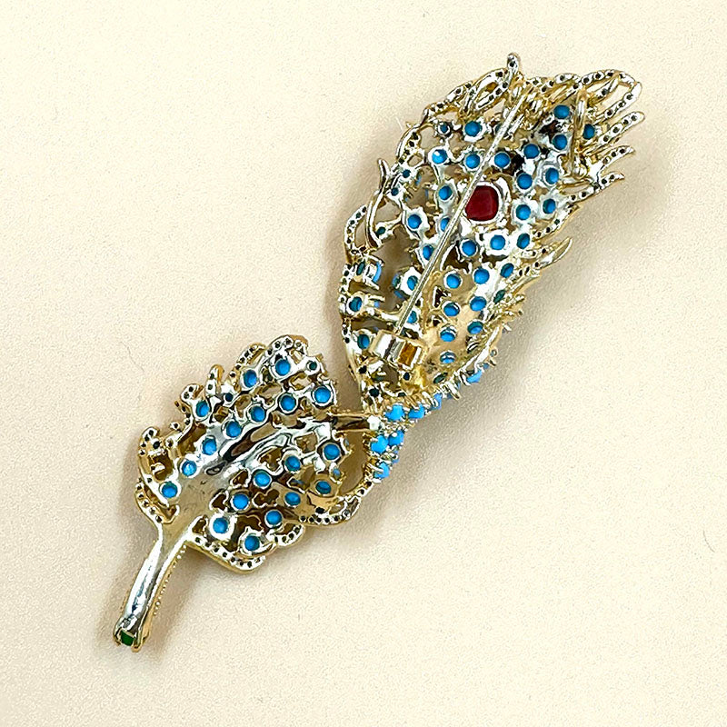 Turquoise Leaf Brooch with Pink Crystal