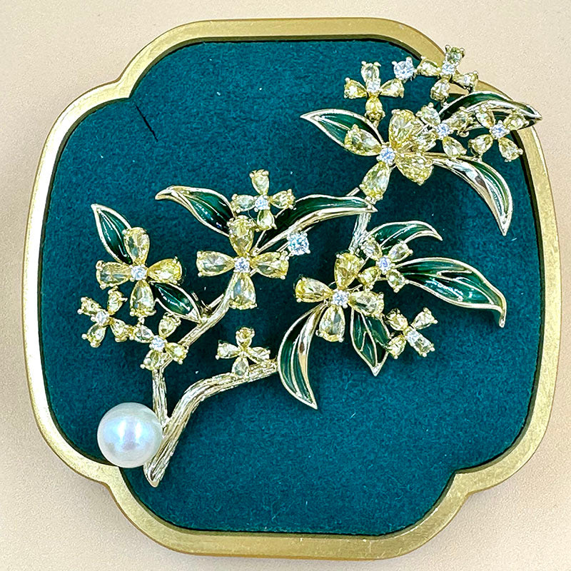 Floral Branch Pearl Brooch