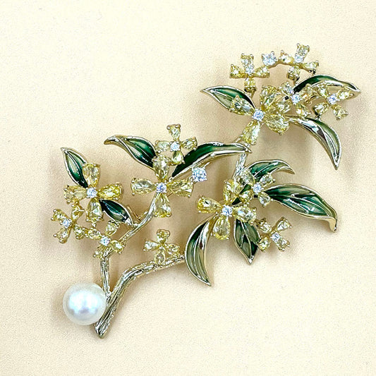 Floral Branch Pearl Brooch