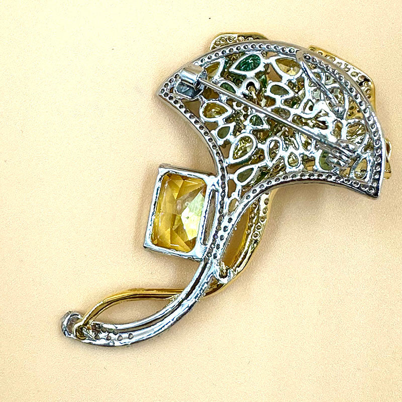 Luxury Ginkgo Leaf Brooch with Yellow Crystal