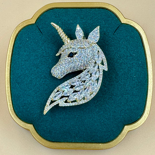 Elegant Unicorn Brooch with Crystal Details
