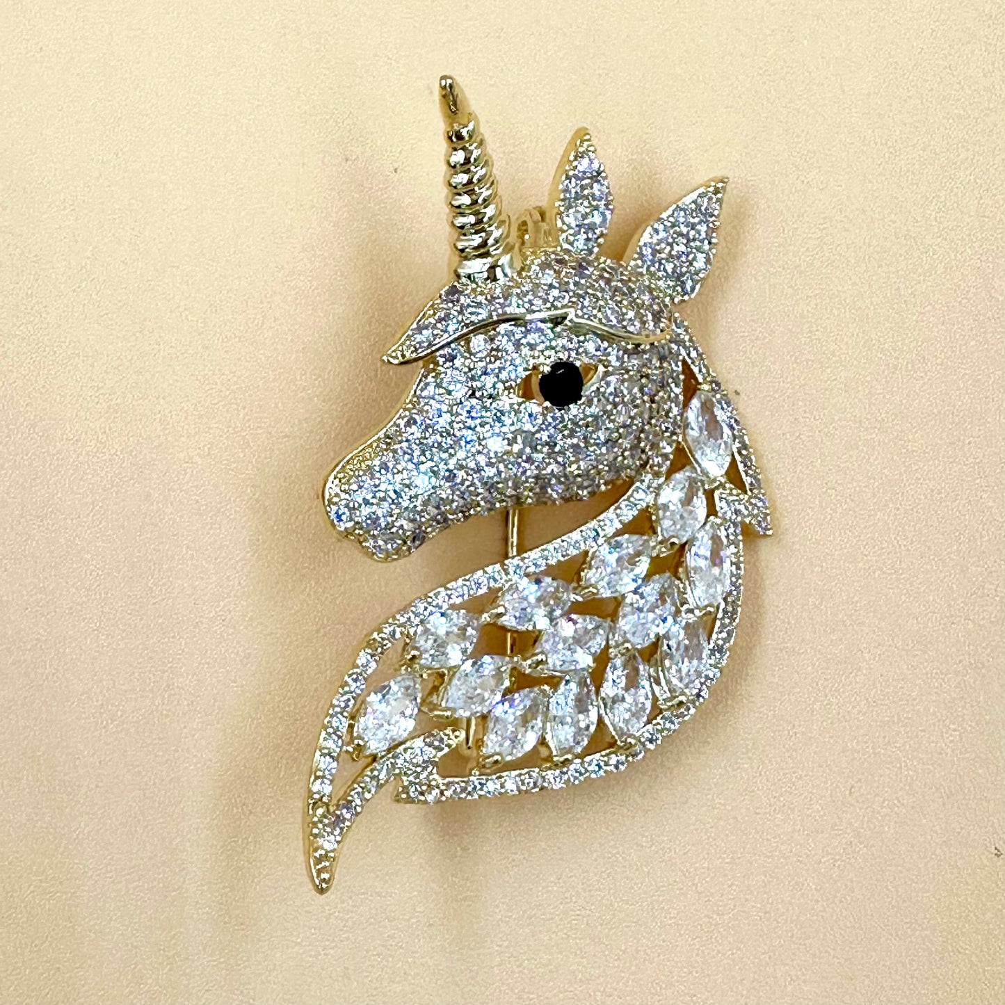Elegant Unicorn Brooch with Crystal Details