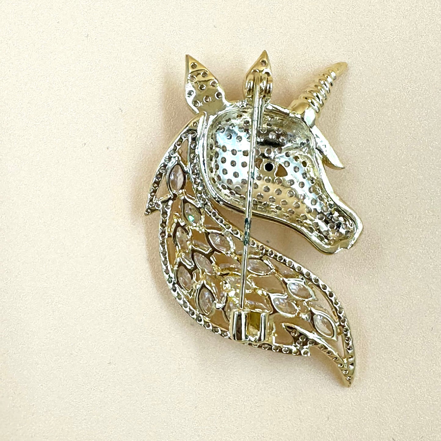 Elegant Unicorn Brooch with Crystal Details