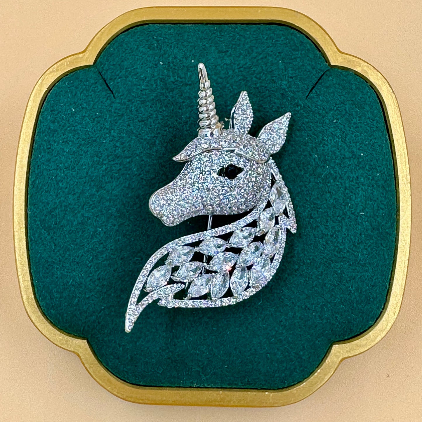 Elegant Unicorn Brooch with Crystal Details