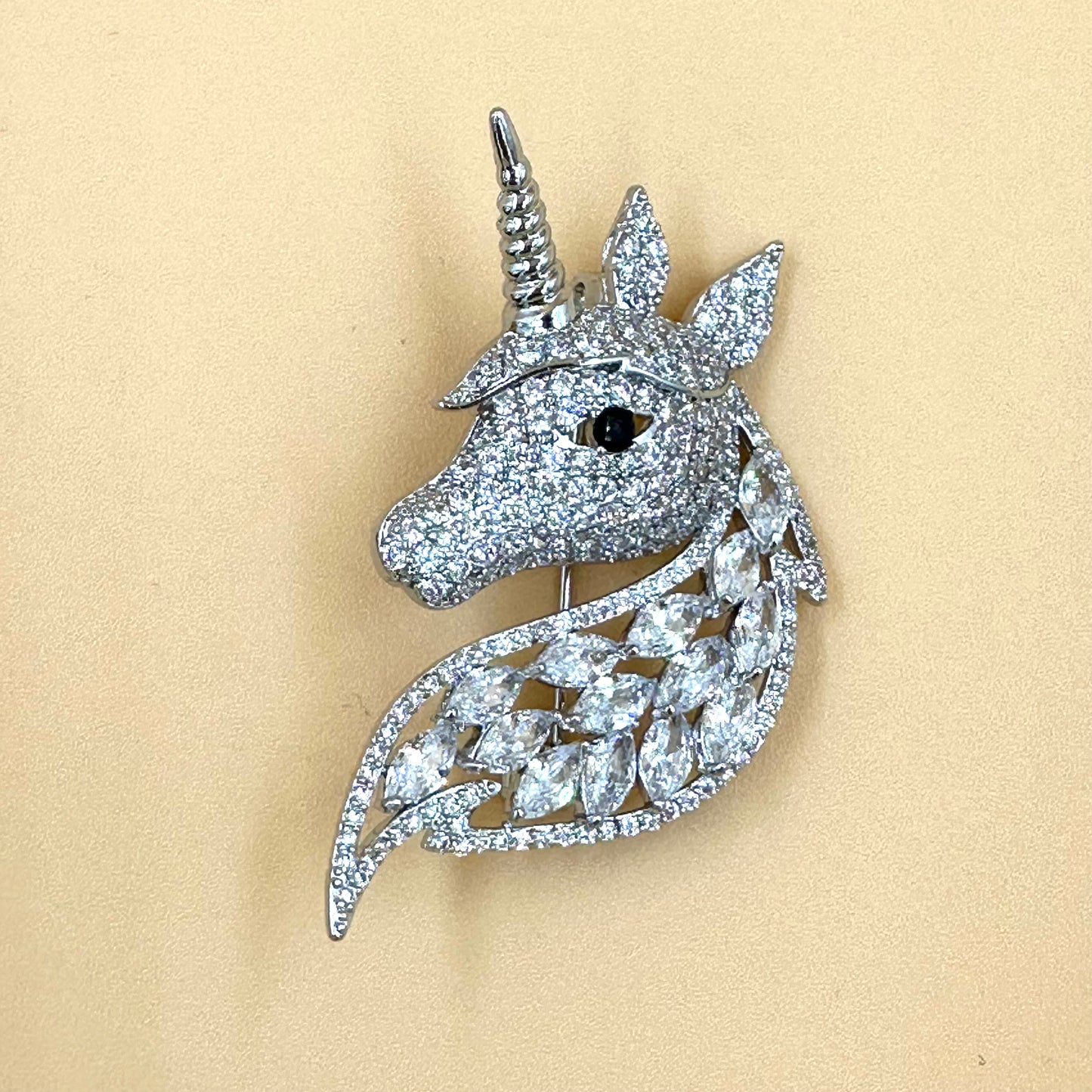 Elegant Unicorn Brooch with Crystal Details