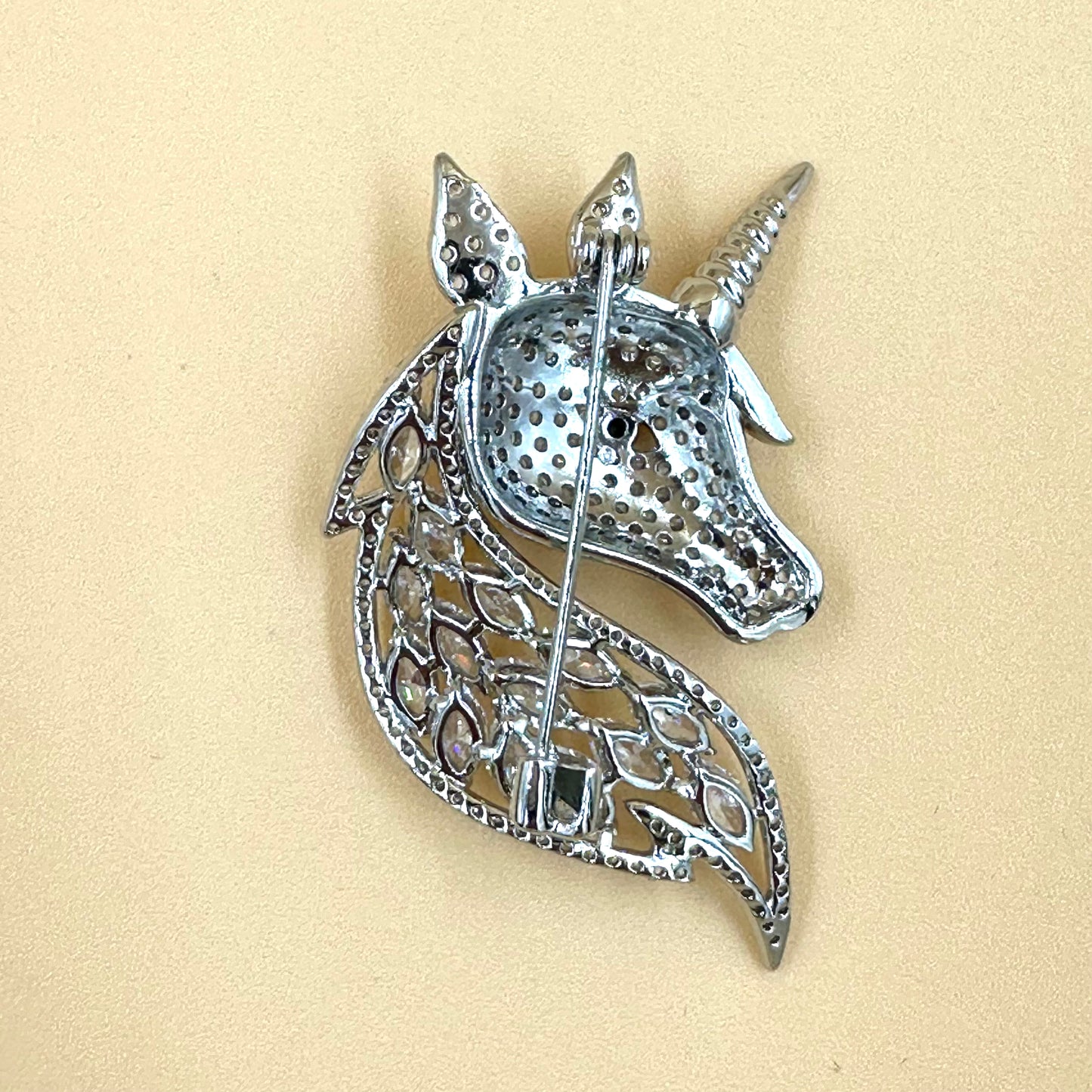 Elegant Unicorn Brooch with Crystal Details