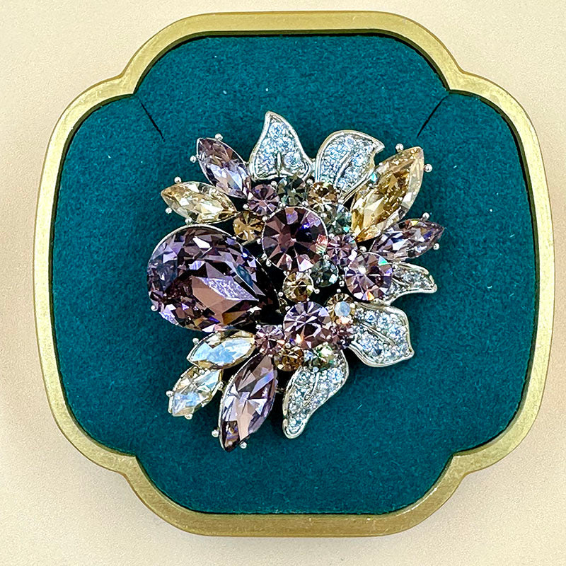 Floral Cluster Crystal Brooch