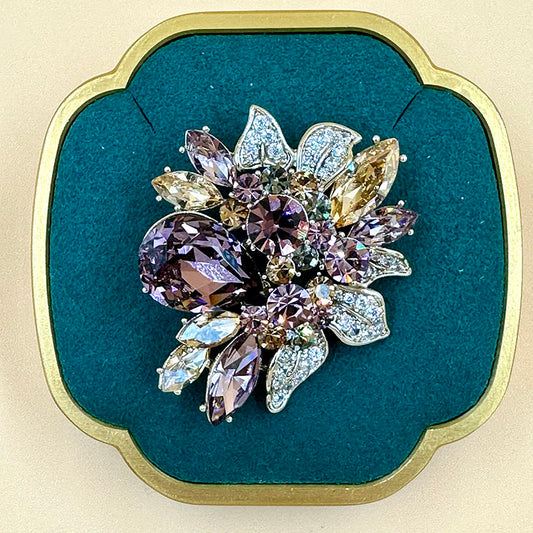 Floral Cluster Crystal Brooch