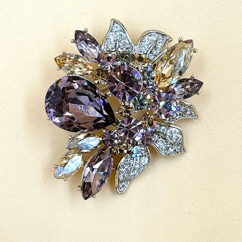 Floral Cluster Crystal Brooch