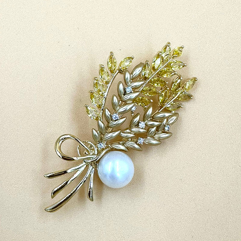 Golden Wheat Pearl Brooch