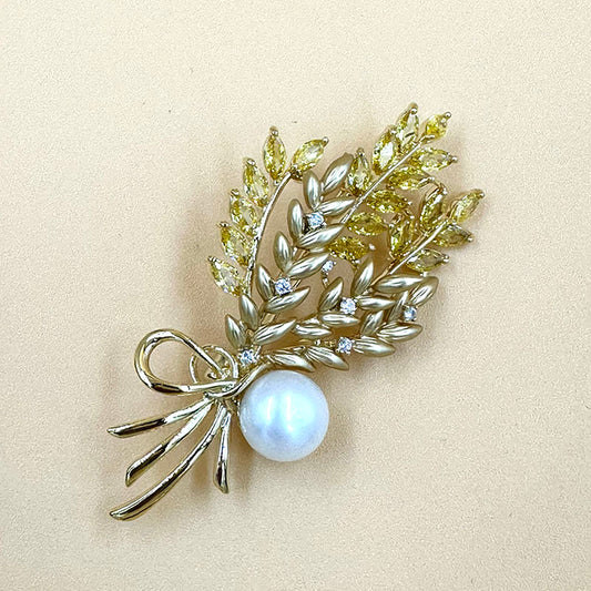 Golden Wheat Pearl Brooch