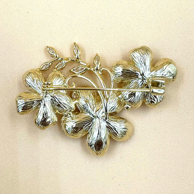 Elegant Triple Blossom Pearl Brooch
