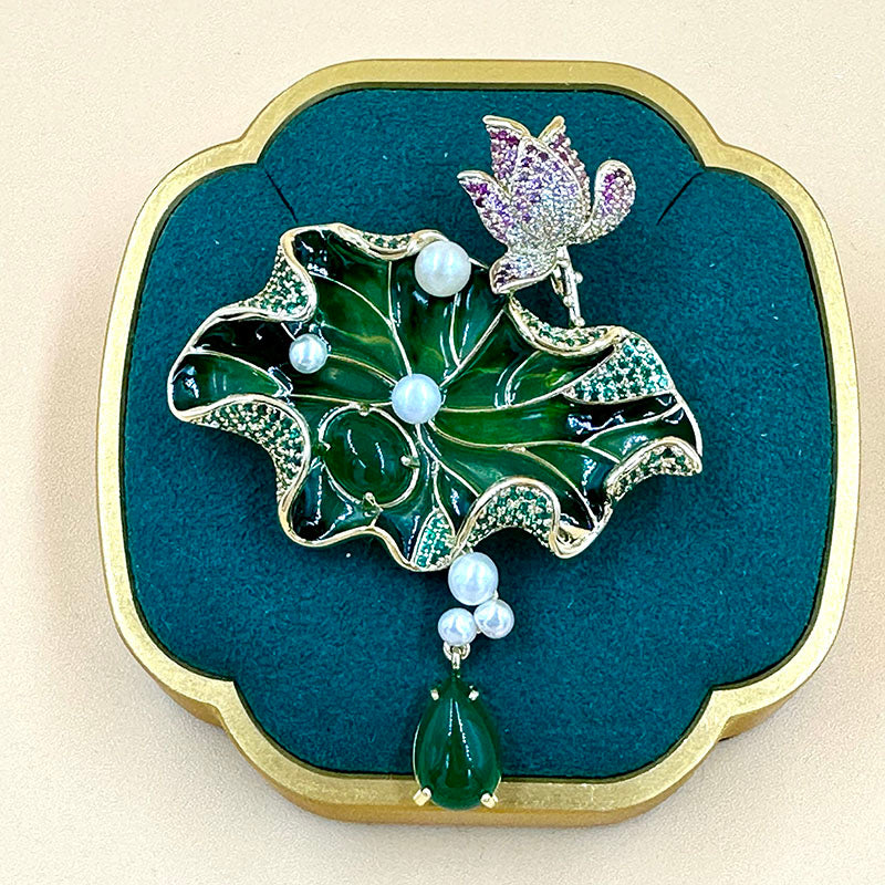 Jade Lotus Elegance Brooch