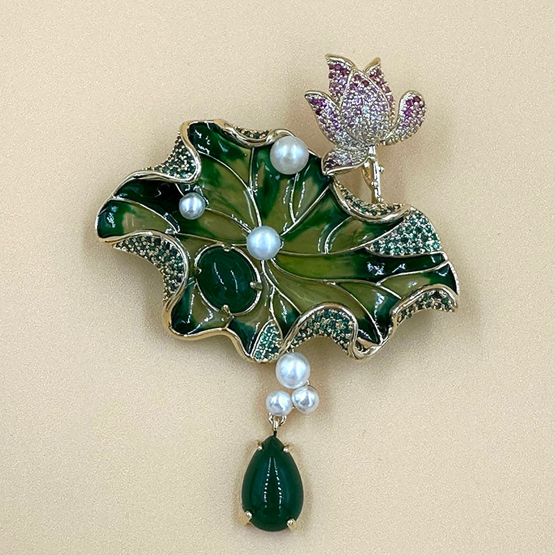 Jade Lotus Elegance Brooch
