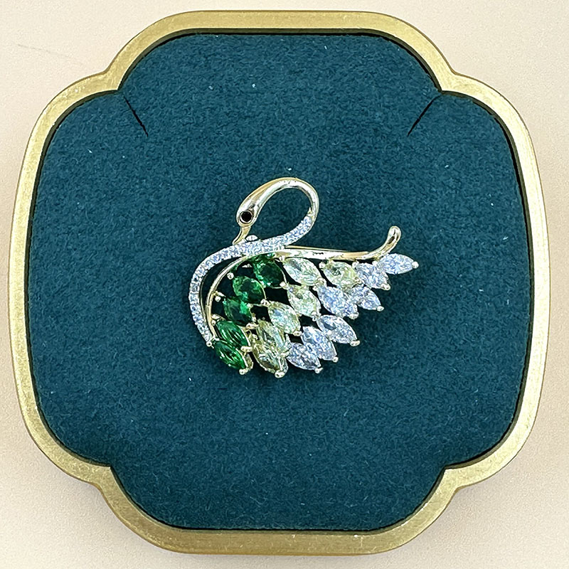 Emerald Swan Crystal Brooch