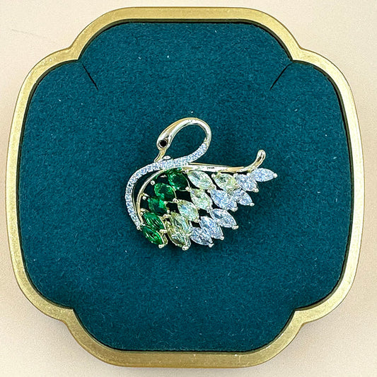 Emerald Swan Crystal Brooch
