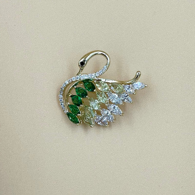 Emerald Swan Crystal Brooch