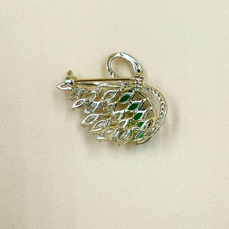 Emerald Swan Crystal Brooch
