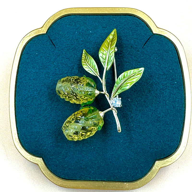 Olive Garden Crystal Enamel Brooch