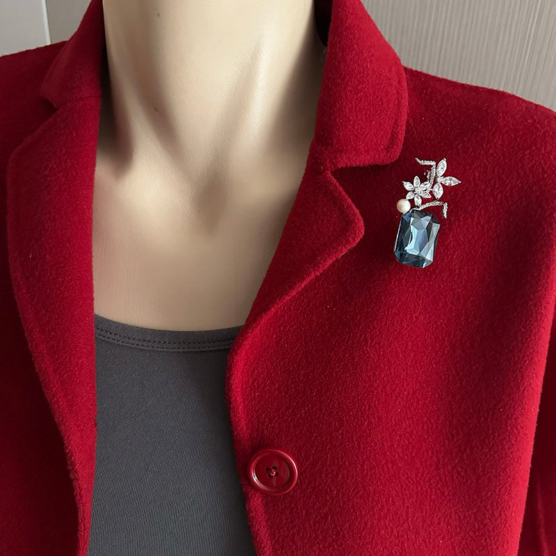 Blue Gemstone Flower Brooch with Pearl