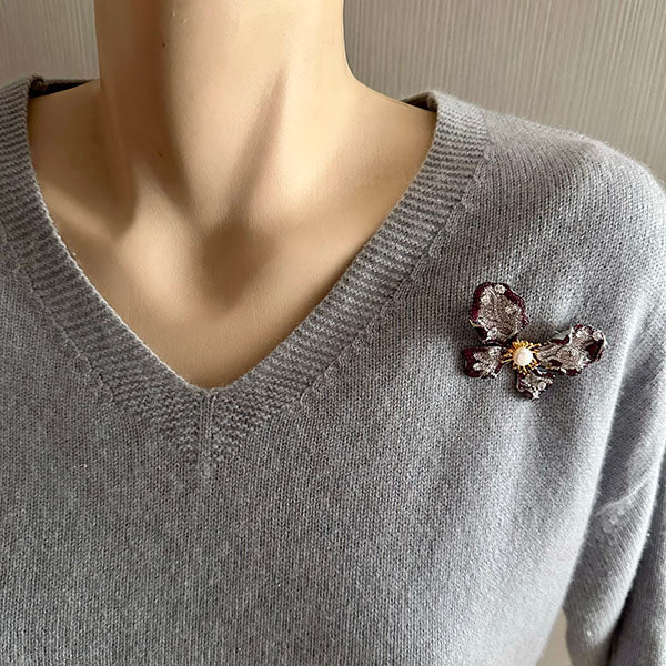 Crystal Bow Brooch with Pearl Center