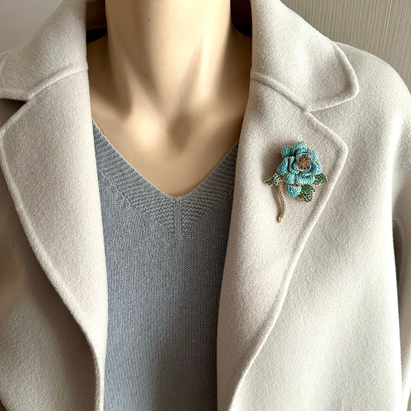 Turquoise Vintage Red Gem Flower Brooch