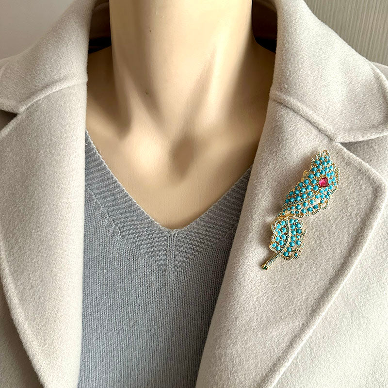 Turquoise Leaf Brooch with Pink Crystal