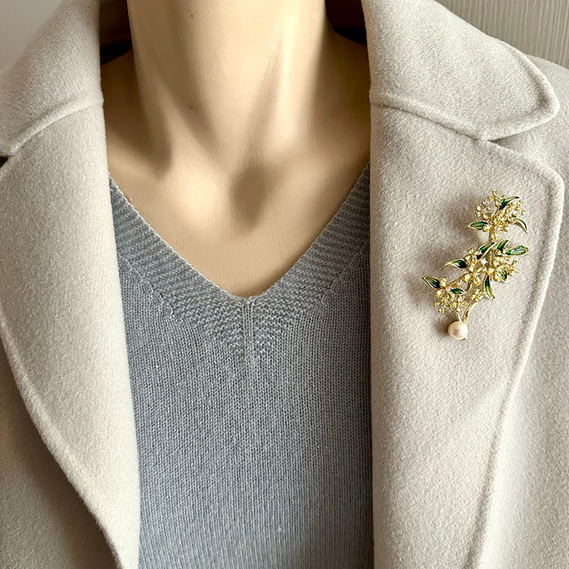 Floral Branch Pearl Brooch