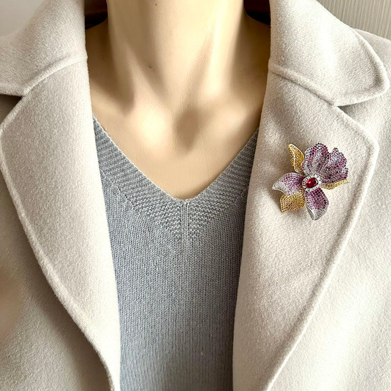 Pink Orchid Crystal Brooch