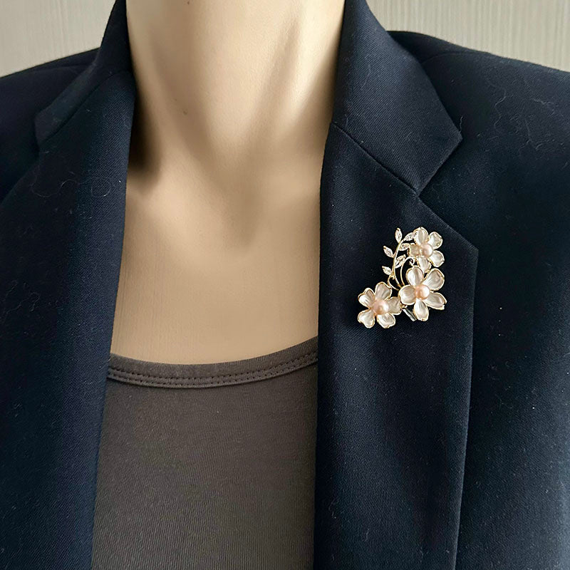 Elegant Triple Blossom Pearl Brooch