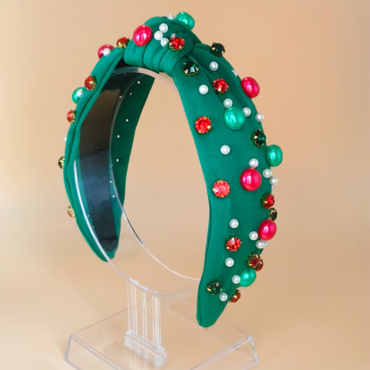 Christmas Jewel Knot Headband – Emerald & Ruby Holiday Edition