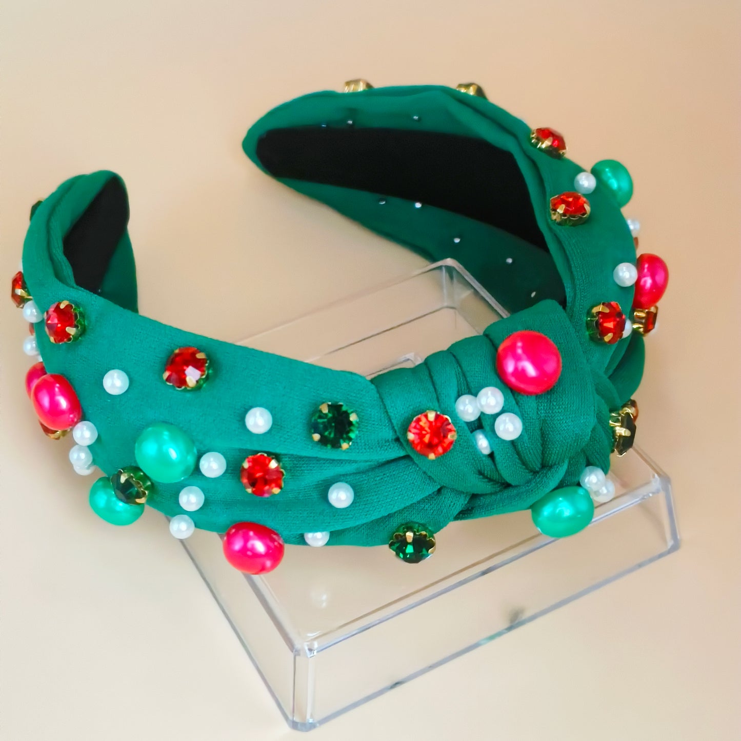 Christmas Jewel Knot Headband – Emerald & Ruby Holiday Edition