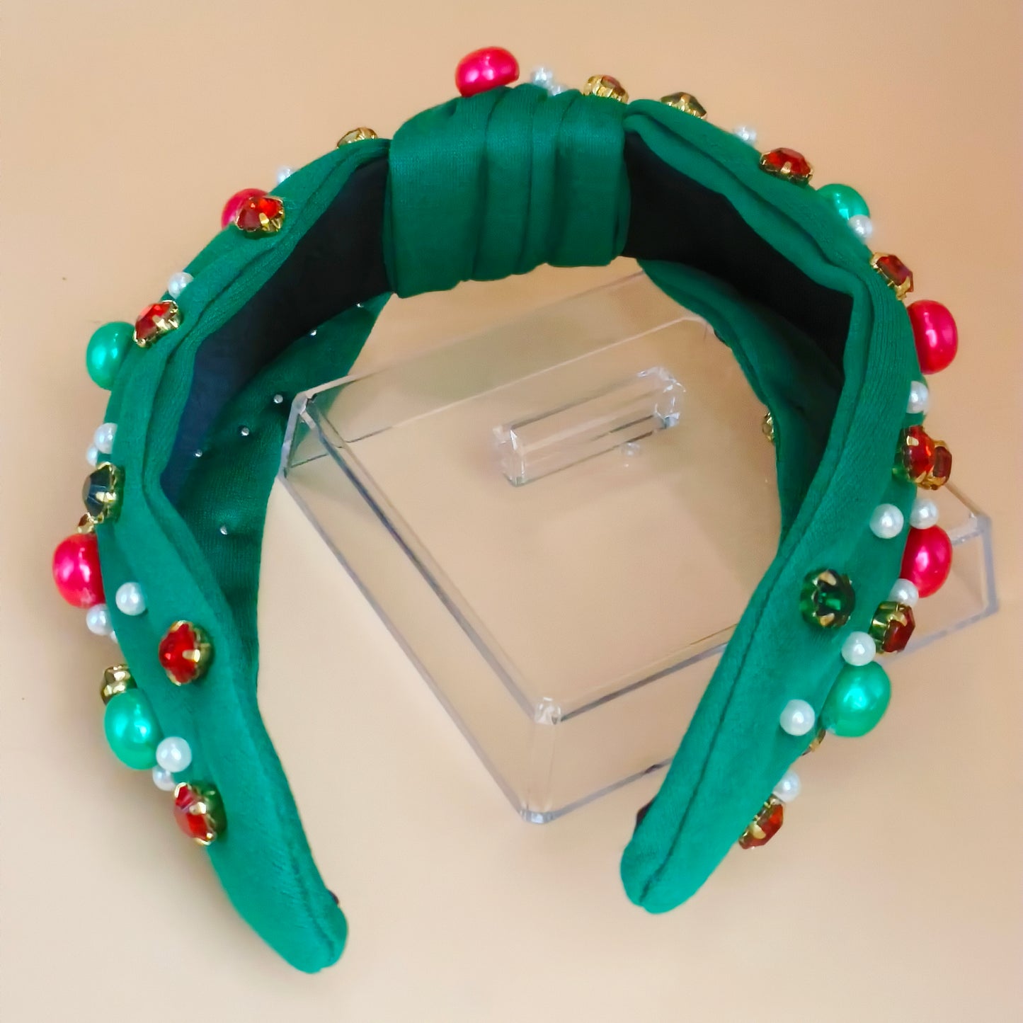 Christmas Jewel Knot Headband – Emerald & Ruby Holiday Edition