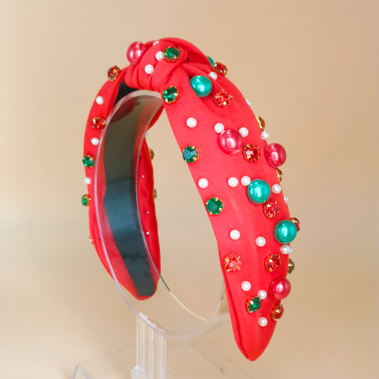Festive Red Jewel Knot Headband