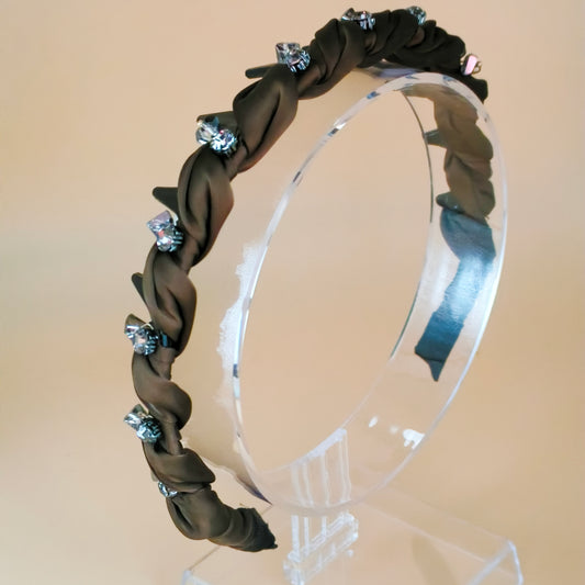 Braided Satin Headband with Crystal Accents 2 colours