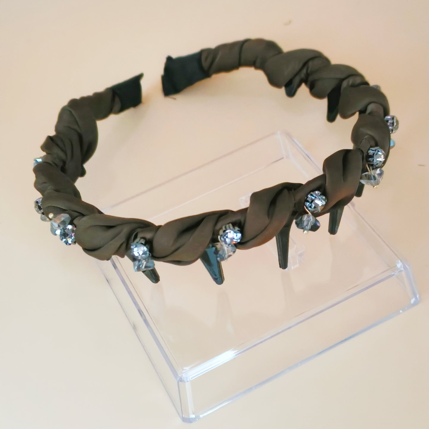 Braided Satin Headband with Crystal Accents 2 colours