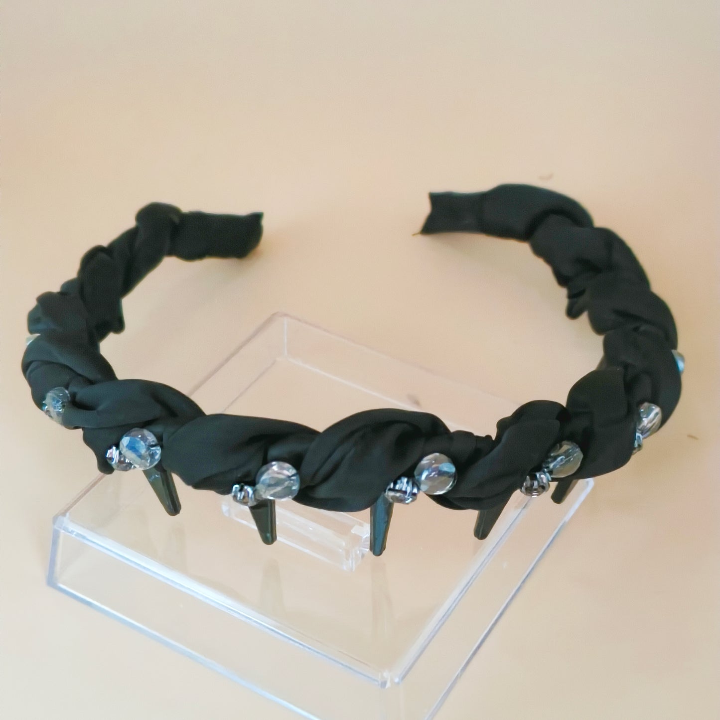 Braided Satin Headband with Crystal Accents 2 colours