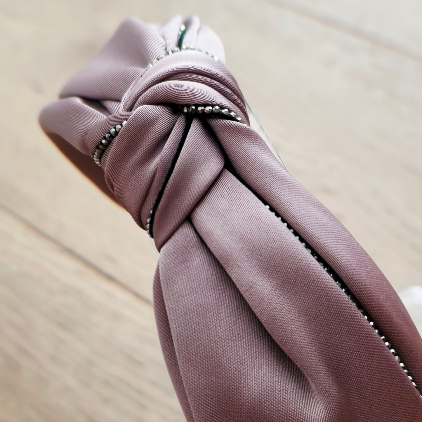 Knotted Satin Headband with Crystal Trim