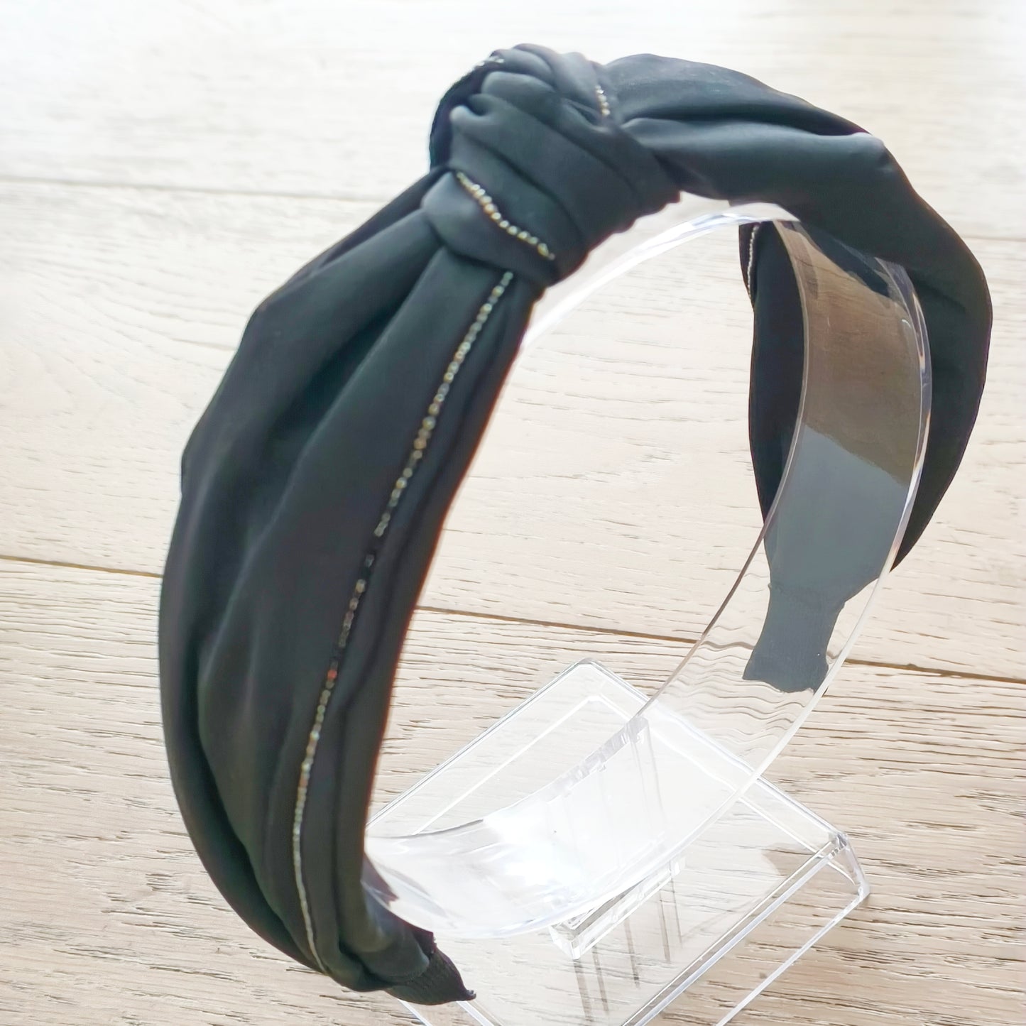 Knotted Satin Headband with Crystal Trim
