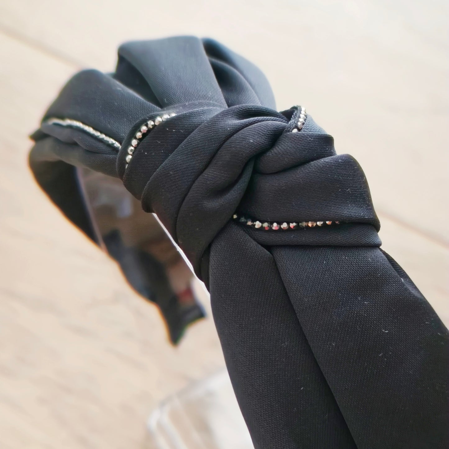 Knotted Satin Headband with Crystal Trim