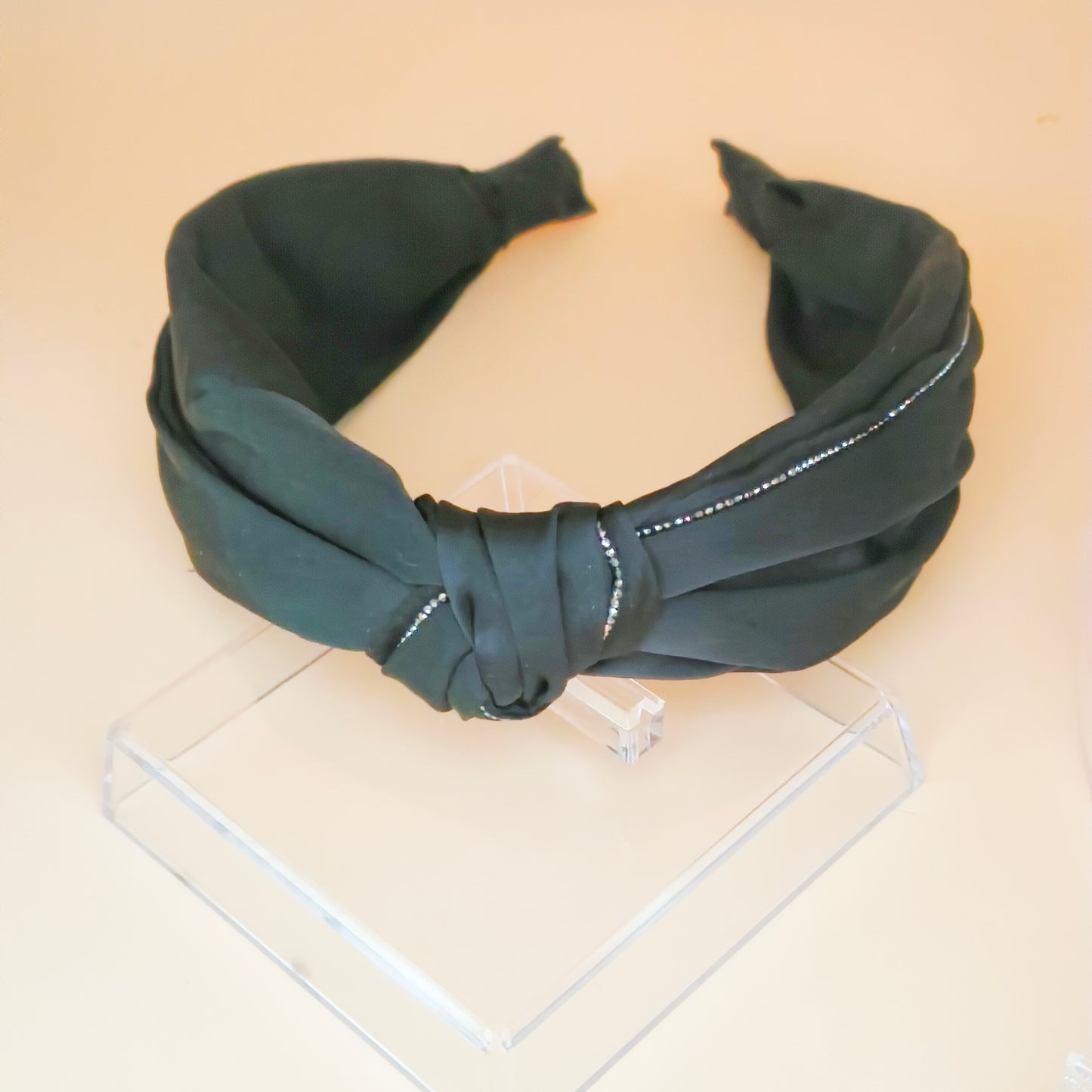 Knotted Satin Headband with Crystal Trim