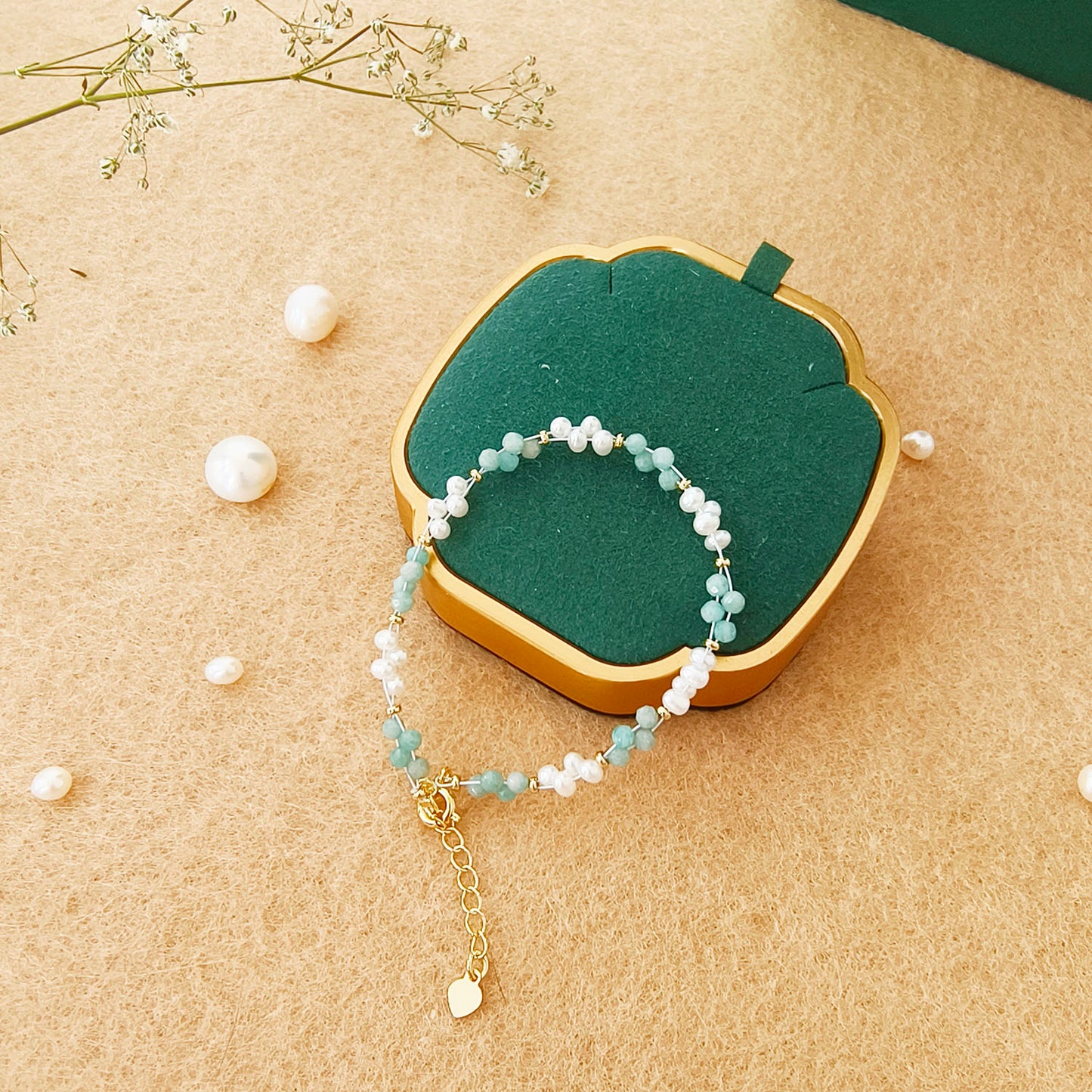 Mint Jade Fresh Water Pearl Adjustable Bracelet