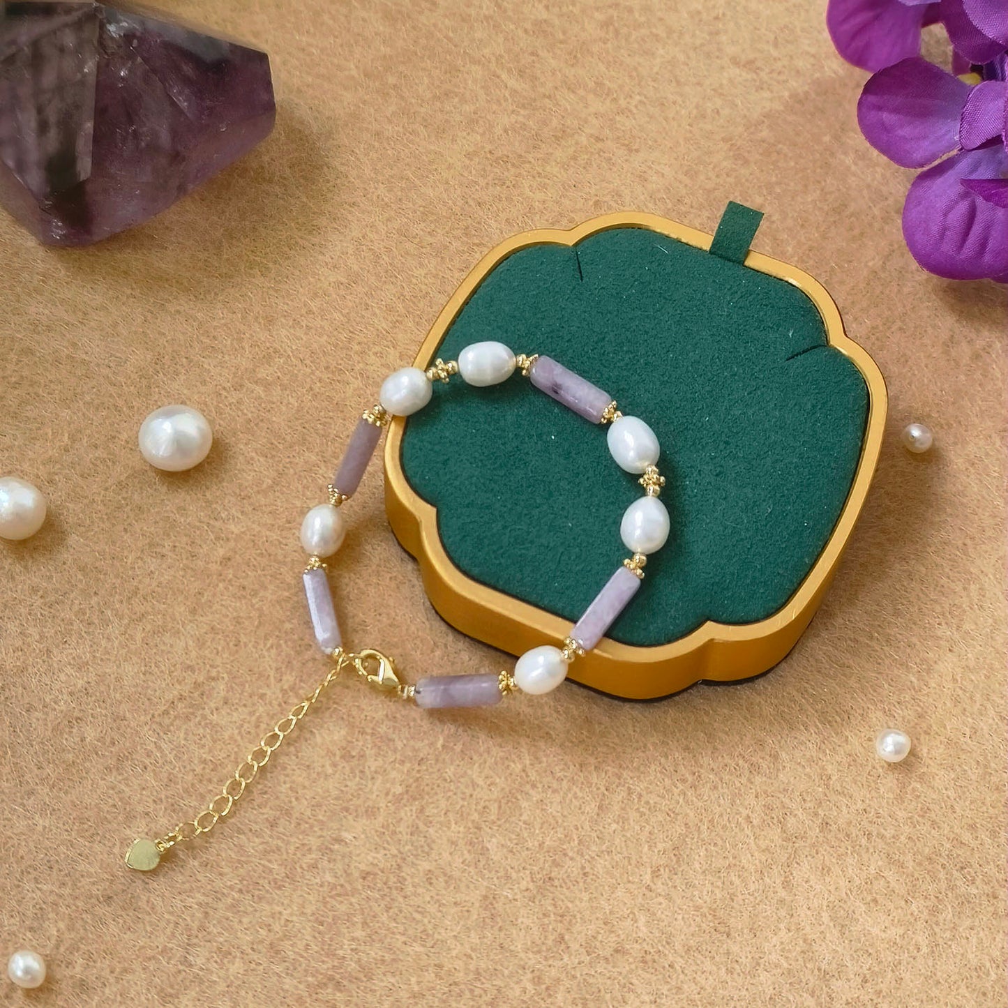 Amethyst & Fresh Water Pearl Adjustable Bracelet