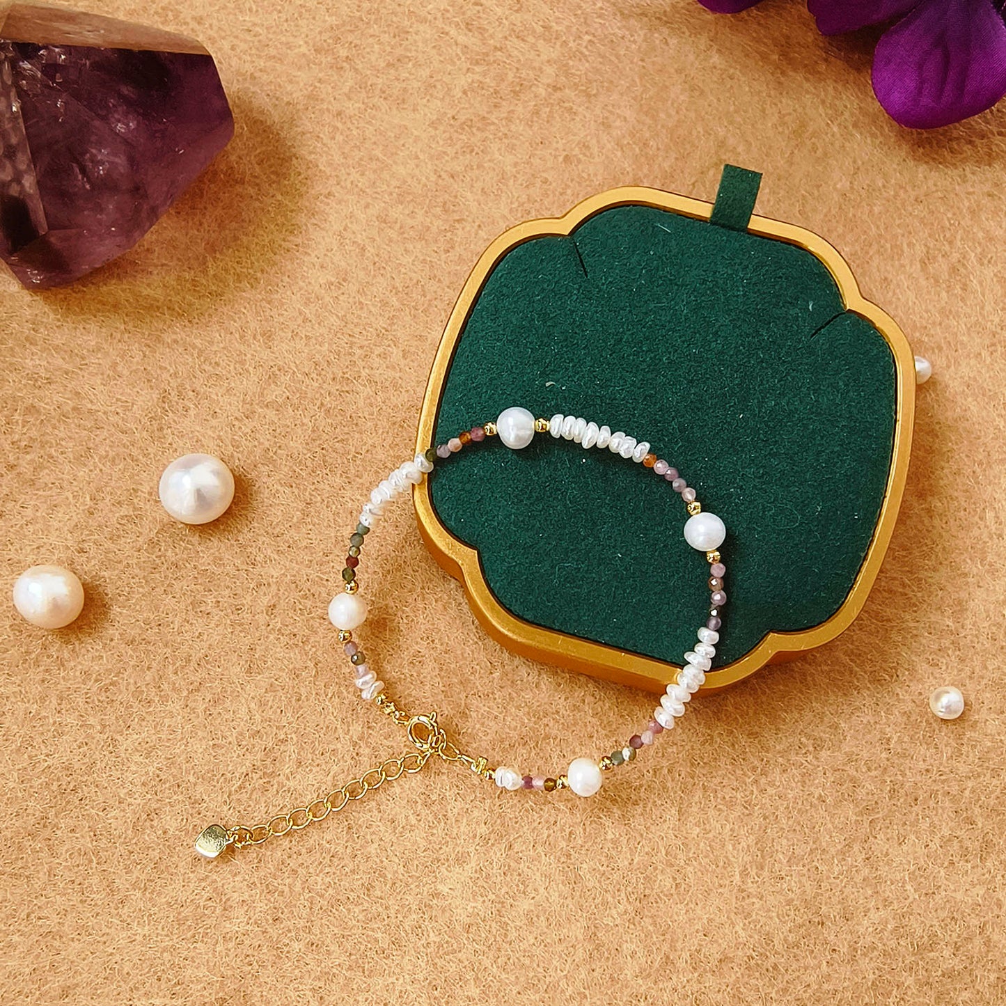 Tourmaline & Fresh Water Pearl Adjustable Bracelet