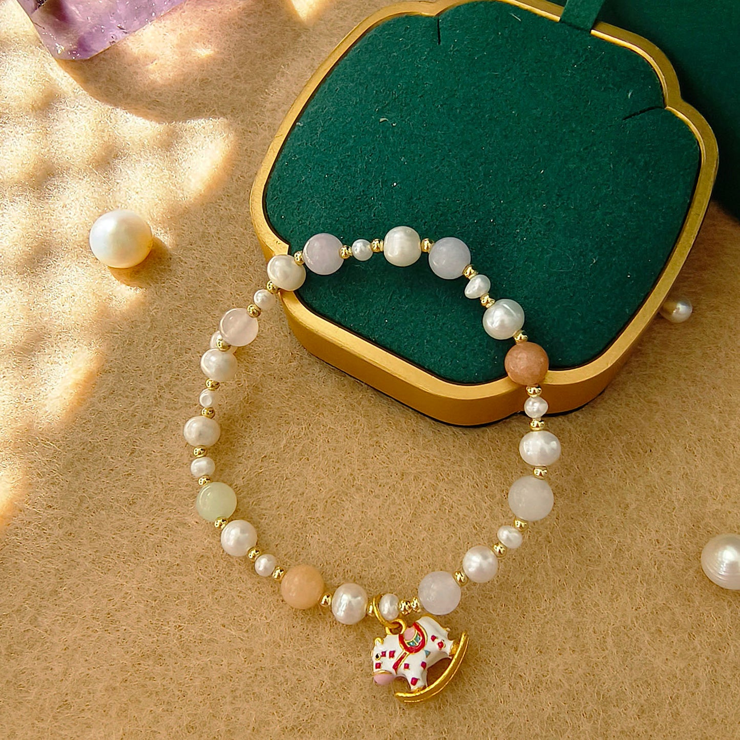 Rocking Horse Charm with Fresh Water Pearl Bracelet