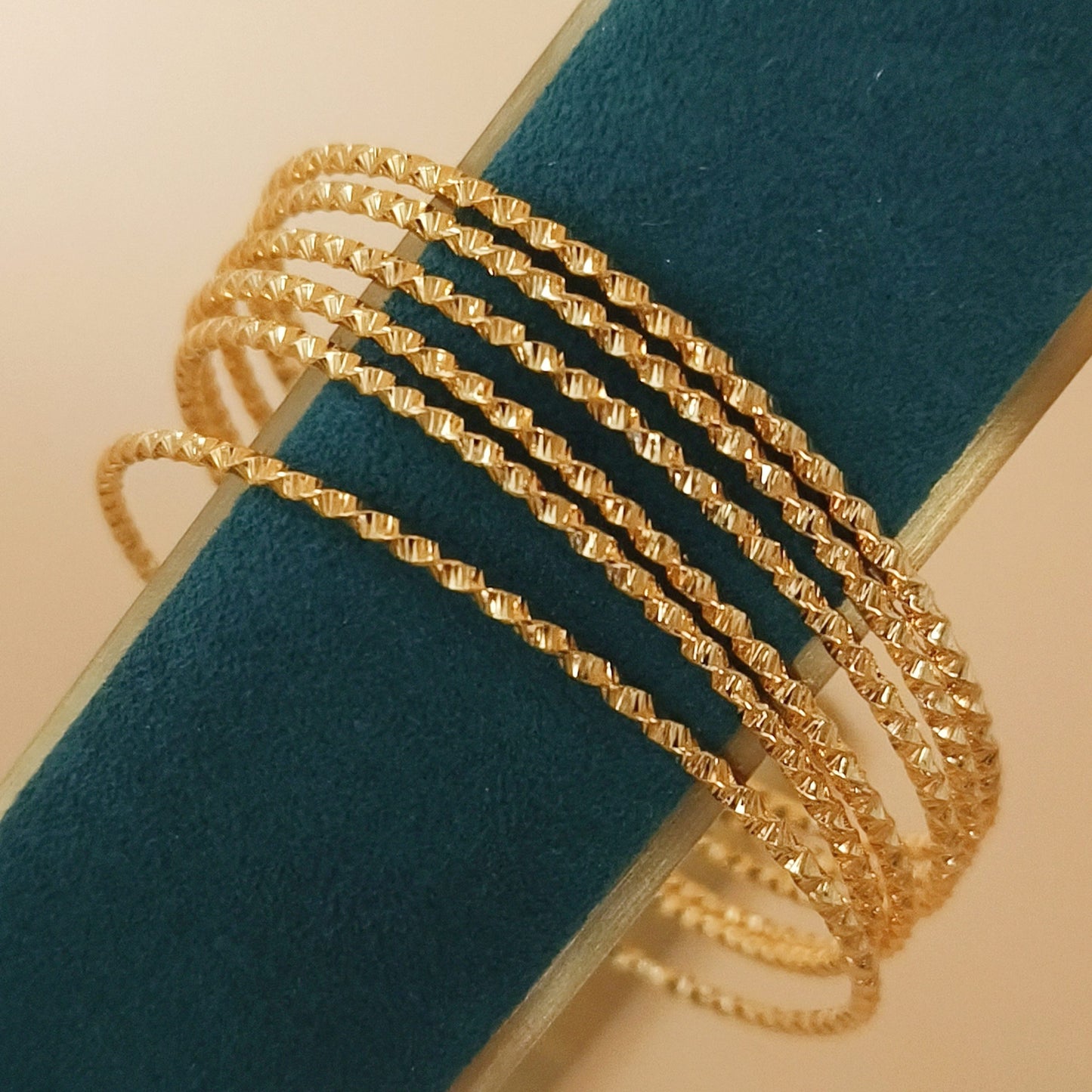 Thin textured Bracelets - 6layers Gold Bangles