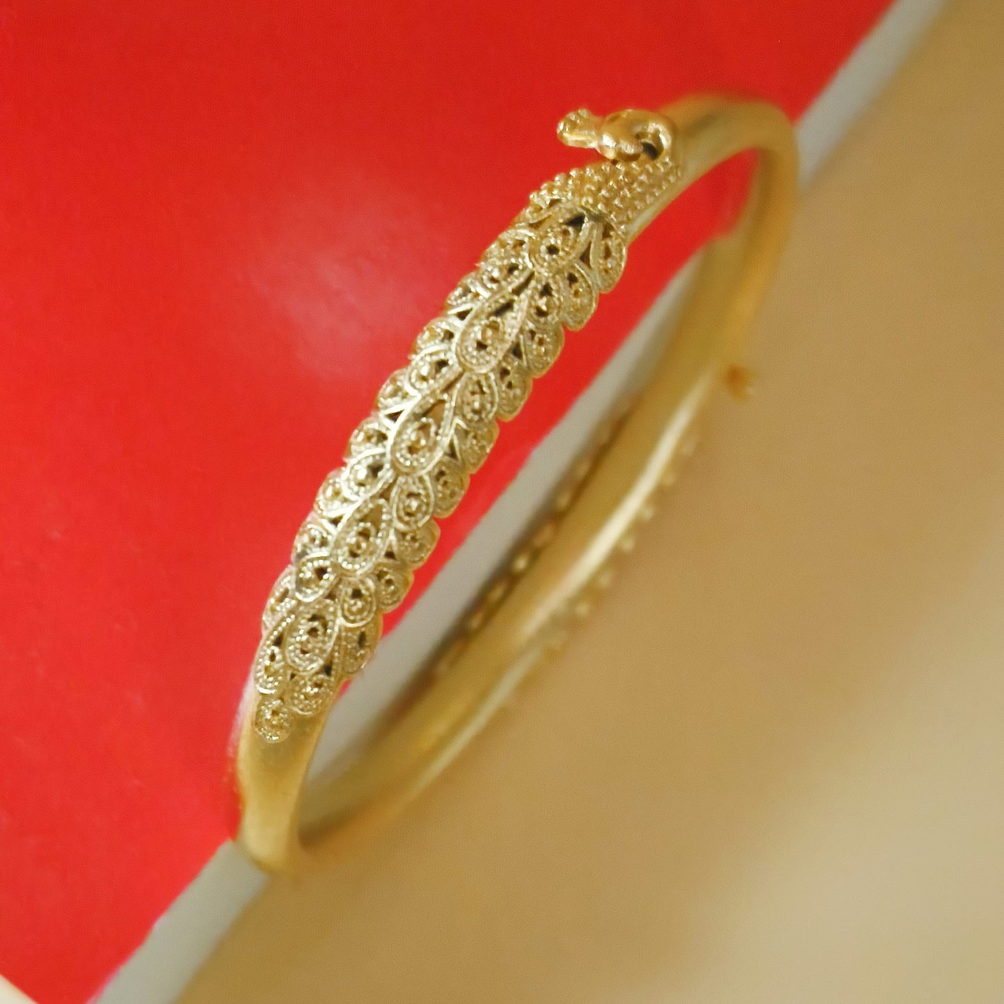 Elegant Floral Lace Gold Plated Bangle With Petal Design