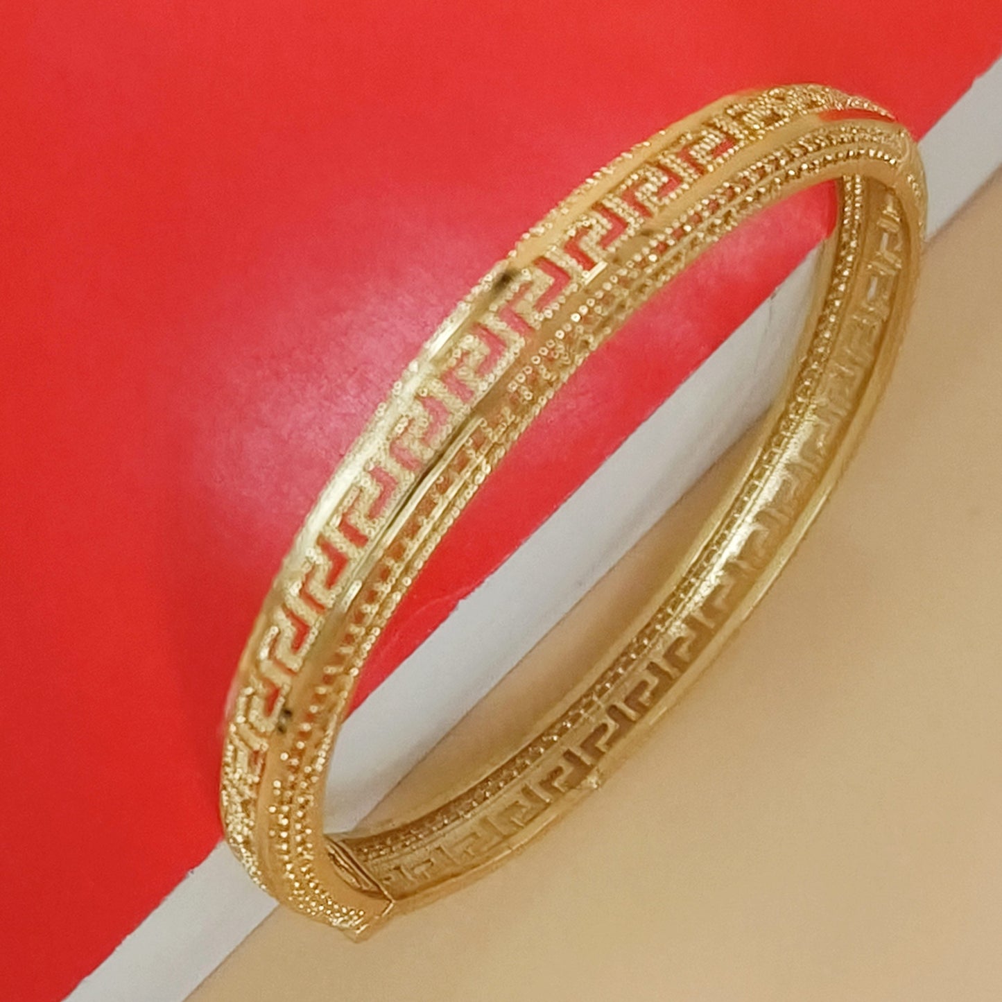 Classic Greek Key Pattern Gold Plated Bangle