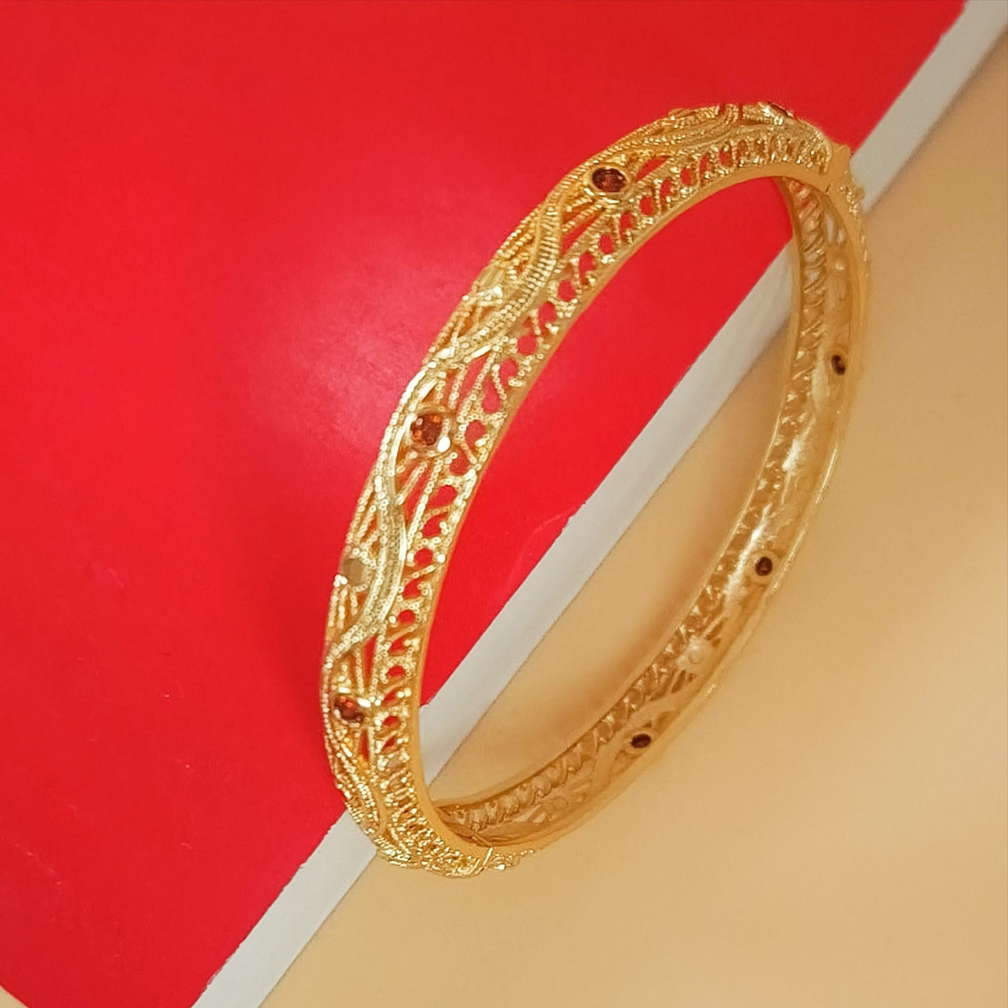 Elegant Gold Plated vintage Filigree Bangle with stones